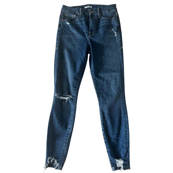 Good American Blue 349 Stretch Skinny Jeans Distressed Hem Size 6 Med Wash - Picture 1 of 7